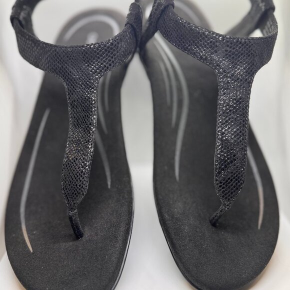 Aetrex Jane Orthopedic Thong Sandals  - Adjustable Ankle Strap  Black 9  NEW - Picture 1 of 4